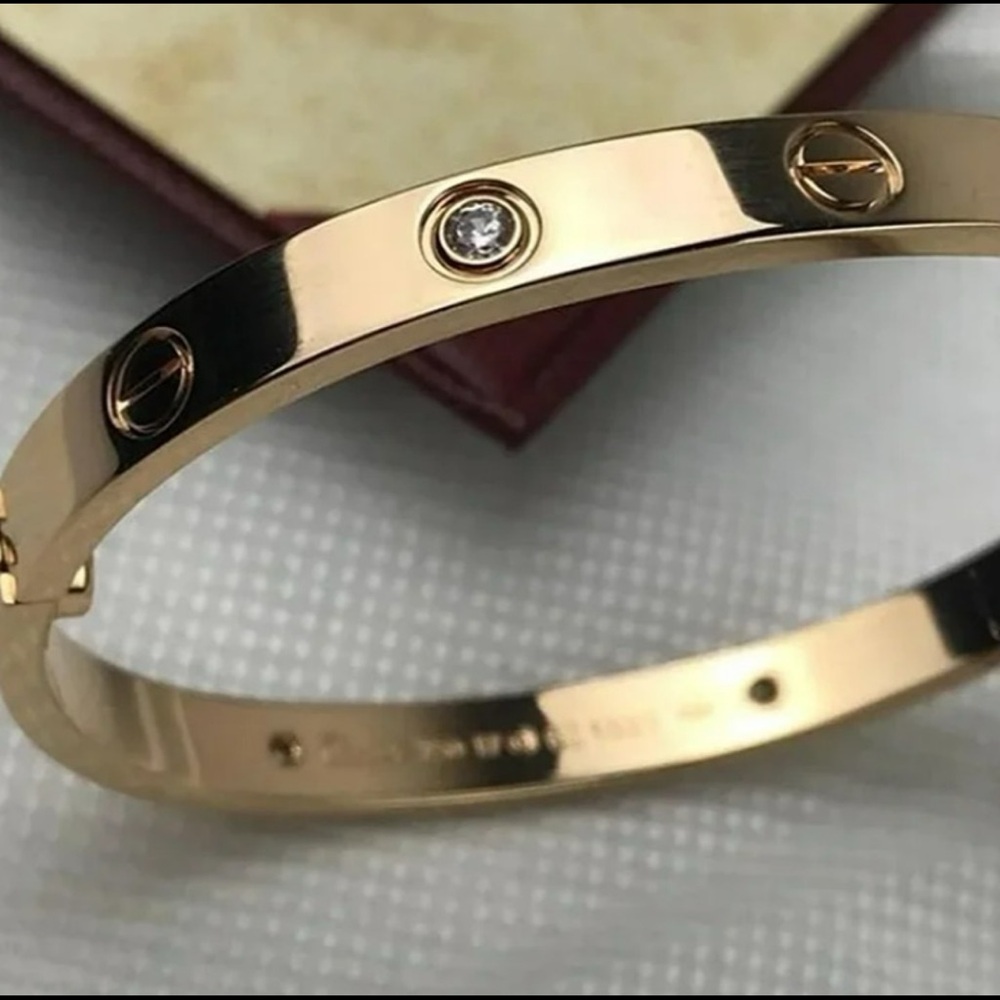 Gold Bangle Bracelet With Stones Stainless Steel Gold Plated - Picture 5 of 7